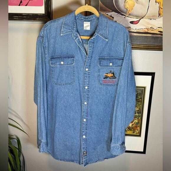 Vintage Looney Tunes Denim Button Up Shirt - Picture 1 of 7